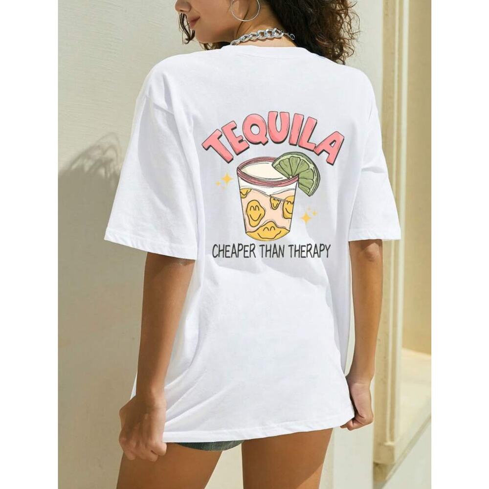 SHEIN: White Tequila Cartoon Tee